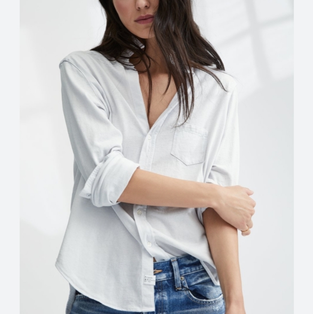 Frank & Eileen Tee Lab Eileen Relaxed Button Up Shirt Cotton Jersey Off White M